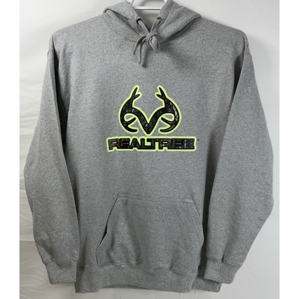 NWOT Men's Realtree Logo Graphic Light Gray‎ Hoodie Sweatshirt - Medium